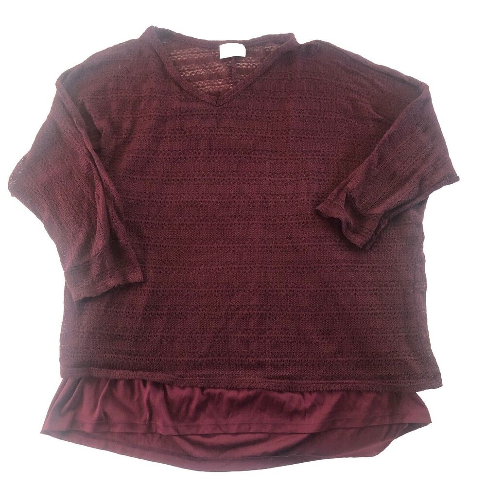 Bobbie Brooks Plus Size 3X Crochet 3/4 Sleeve With Under Tank Shirt Burgundy